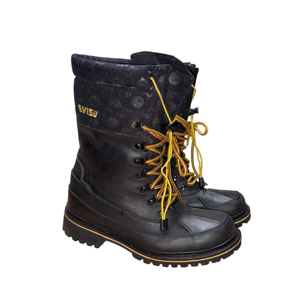 EVISU Black Leather Textile Rubber Winter Snow Boots   Size: US 8 Men's